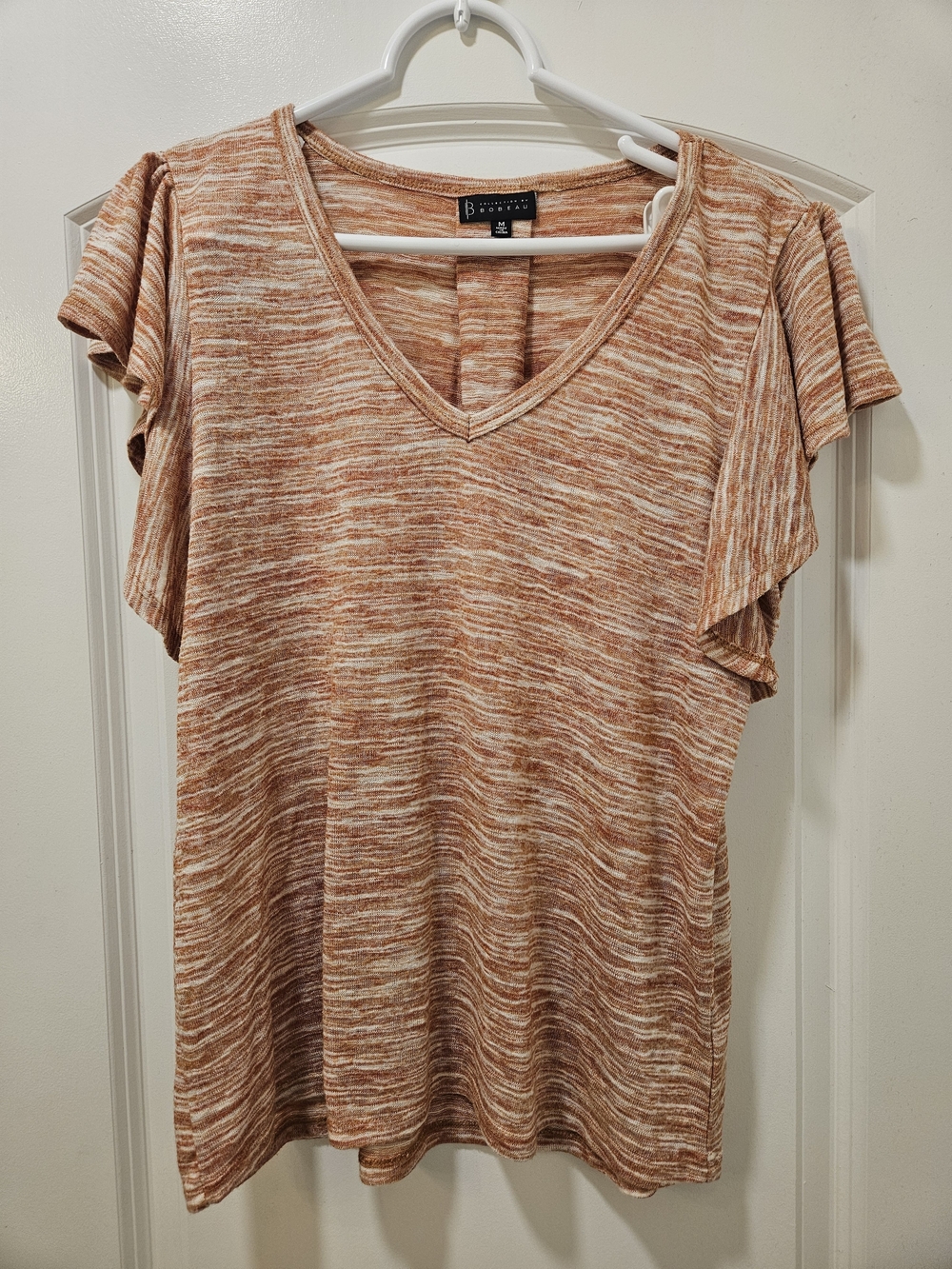 Collection by Bobeau Women's Textured Short Sleeve Top in Orange & White
